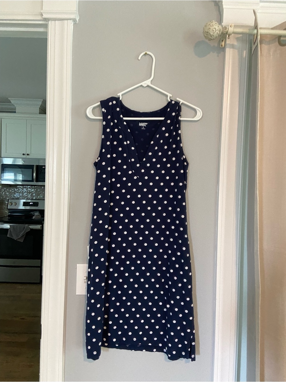 Lands' End Navy Blue Polka Dot Sleeveless Midi Dress